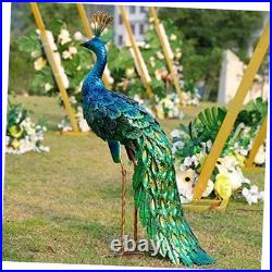Outdoor Solar Peacock Decor Garden Statue Metal Yard Art Decoration Outdoor