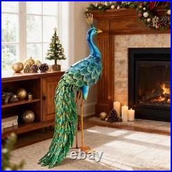 Outdoor Solar Peacock Decor Garden Statue Metal Yard Art Decoration Outdoor