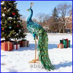 Outdoor Solar Peacock Decor Garden Statue Metal Yard Art Decoration Outdoor