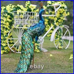 Outdoor Solar Peacock Decor Garden Statue Metal Yard Art Decoration Outdoor