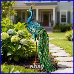Outdoor Solar Peacock Decor Garden Statue Metal Yard Art Decoration Outdoor S