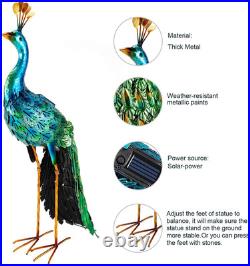 Outdoor Solar Peacock Decor Garden Statue Metal Yard Art Decoration Outdoor Scul