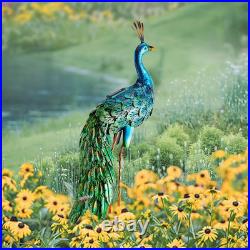 Outdoor Solar Peacock Decor Garden Statue Metal Yard Art Decoration Outdoor Scul