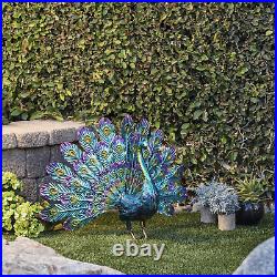 Outdoor Solar Peacock Statue Garden Decor Metal Yard Art for Lawn Backyard Party