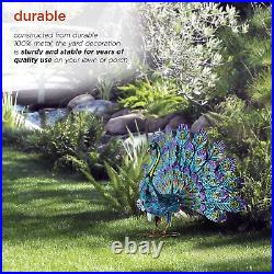 Outdoor Solar Peacock Statue Garden Decor Metal Yard Art for Lawn Backyard Party