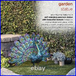 Outdoor Solar Peacock Statue Garden Decor Metal Yard Art for Lawn Backyard Party