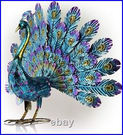 Outdoor Solar Peacock Statue Garden Decor Metal Yard Art for Lawn Backyard Party