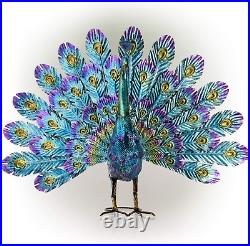 Outdoor Solar Peacock Statue Garden Decor Metal Yard Art for Lawn Backyard Party