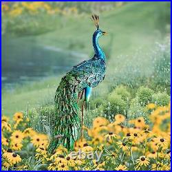 Outdoor Solar Peacock Statue Garden Metal Yard Art for Lawn Backyard Decoration