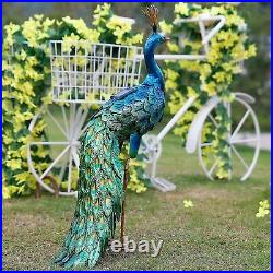 Outdoor Solar Peacock Statue Garden Metal Yard Art for Lawn Backyard Decoration