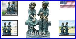 Outdoor Yard Art Kids on Bench with Dog Statue