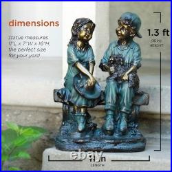 Outdoor Yard Art Kids on Bench with Dog Statue