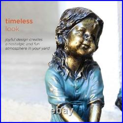 Outdoor Yard Art Kids on Bench with Dog Statue