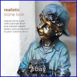 Outdoor Yard Art Kids on Bench with Dog Statue