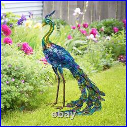 Outdoor Yard Peacock Statue Garden Decor Metal Sculpture Ornament Backyard