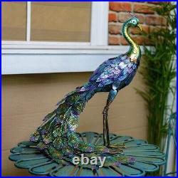 Outdoor Yard Peacock Statue Garden Decor Metal Sculpture Ornament Backyard