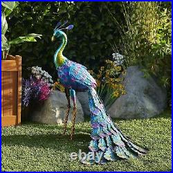 Outdoor Yard Peacock Statue Garden Decor Metal Sculpture Ornament Backyard