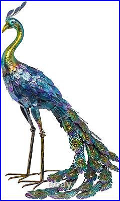 Outdoor Yard Peacock Statue Garden Decor Metal Sculpture Ornament Backyard