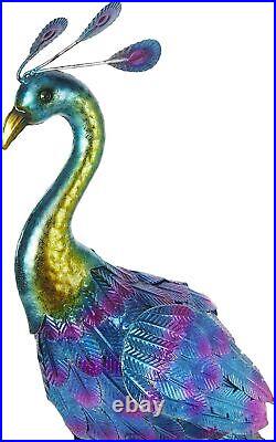 Outdoor Yard Peacock Statue Garden Decor Metal Sculpture Ornament Backyard