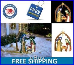Outdoor Yard Xmas Home Accents Holiday 76 in. LED Lighted Burlap Nativity Scene