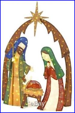 Outdoor Yard Xmas Home Accents Holiday 76 in. LED Lighted Burlap Nativity Scene