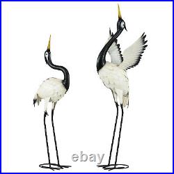 Outsunny 2Pcs Heron Garden Statues Metal Yard Art Bird Sculptures, White