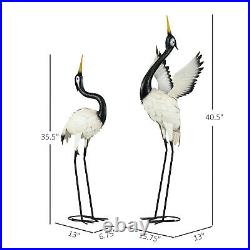 Outsunny 2Pcs Heron Garden Statues Metal Yard Art Bird Sculptures, White