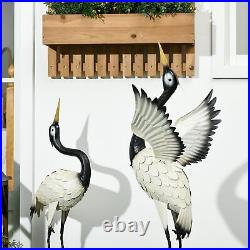 Outsunny 2Pcs Heron Garden Statues Metal Yard Art Bird Sculptures, White