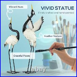 Outsunny 2Pcs Heron Garden Statues Metal Yard Art Bird Sculptures, White