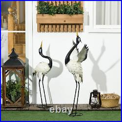 Outsunny 2Pcs Heron Garden Statues Metal Yard Art Bird Sculptures, White