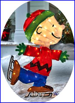 PEANUTS Characters Ice Skating 2-PC. Yard Pre Lit Christmas Yard Sculptures NEW