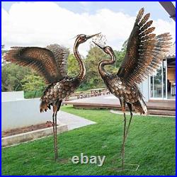 (Pack of 2) 46 Inch-Garden Statue Outdoor Metal Heron Crane Yard Art Sculpture