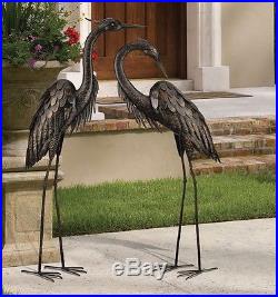 Pair Bronze Heron Crane Bird Metal Garden Patio Yard Art Sculpture Statues 44