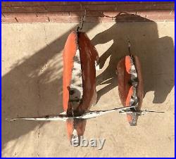 Pair of Recycled Wrought Iron Metal Orange & White Texas Longhorn Yard Decor 38