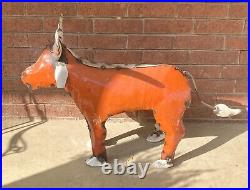 Pair of Recycled Wrought Iron Metal Orange & White Texas Longhorn Yard Decor 38