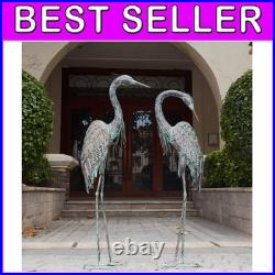 Pair of Standing Garden Crane Statues, Metal Patina