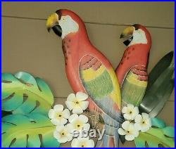 Parrots 30 Wall Art Tiki Decor Yard Patio Tropical Birds Metal Large Outdoor