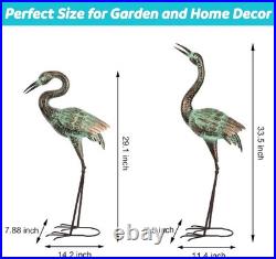 Patina Blue Heron Garden Crane Statues for Outdoor Lawn Decor