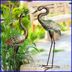 Patina Blue Heron Garden Crane Statues for Outdoor Lawn Decor