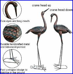 Patina Heron Decoy Metal Crane Sculpture Outdoor Yard Art Statue Garden Bird Set