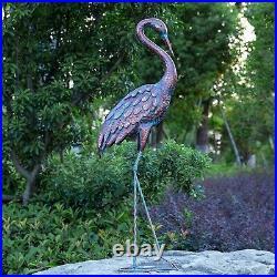 Patina Heron Statue Sculpture Garden Bird Yard Art Decor Crane Porch Lawn Home