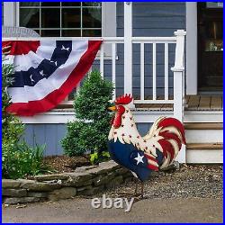 Patriotic Rooster Garden Decor Sculpture Yard Lawn USA Patio Home Statue Porch