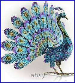 Peacock Garden Decor Statue Metal Outdoor Large Patio Sculpture Blue Porch Yard