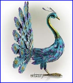 Peacock Garden Decor Statue Metal Outdoor Large Patio Sculpture Blue Porch Yard