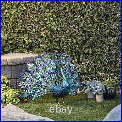 Peacock Garden Decor Statue Metal Outdoor Large Patio Sculpture Blue Porch Yard