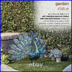 Peacock Garden Decor Statue Metal Outdoor Large Patio Sculpture Blue Porch Yard