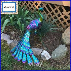 Peacock Garden Sculpture Outdoor Décor Bird Figurine Metal Glossy Yard Lawn Art