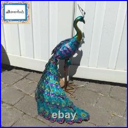 Peacock Garden Sculpture Outdoor Décor Bird Figurine Metal Glossy Yard Lawn Art