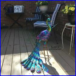 Peacock Garden Sculpture Outdoor Decor Bird Figurine Metal Glossy Yard Lawn Art