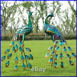 Peacock Garden Sculpture Statues Metal Birds Yard Art Lawn Ornament For Outdoor